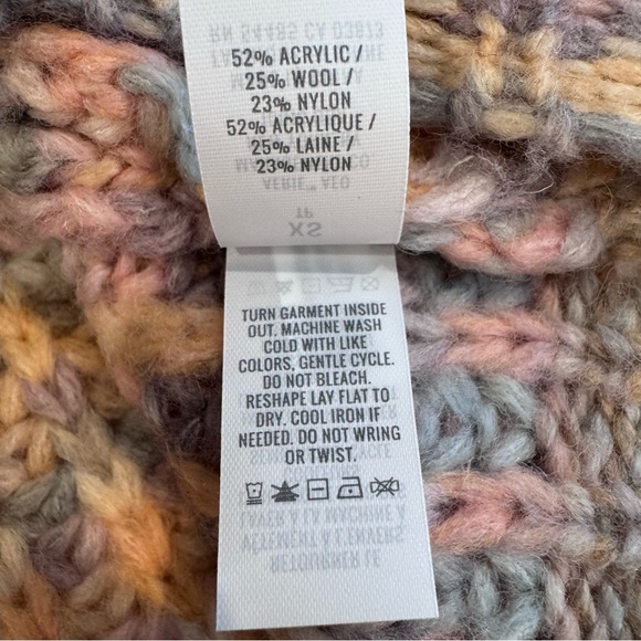 Aerie Oversized Striped Knit Kangaroo Pocket Hooded Sweater - Pink/Gray, Size XS - Picture 5 of 14